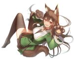  .live 1girl animal_ears black_legwear breasts brown_hair fang full_body headband kuro_cat_3 large_breasts long_hair looking_at_viewer open_mouth red_eyes school_uniform simple_background solo thigh-highs virtual_youtuber white_background wolf_ears yaezawa_natori 