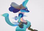  blurry closed_mouth gen_4_pokemon highres lucario outstretched_arms pokemon pokemon_(creature) red_eyes saiku_(zvlku) solo spikes toes yellow_fur 