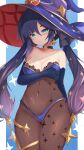  1girl absurdres aqua_eyes bikini black_gloves black_hair blue_bikini bodystocking breasts covered_navel genshin_impact gloves highres long_hair looking_at_viewer medium_breasts mizuno_tera mona_(genshin_impact) swimsuit thighs twintails 