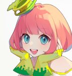  1girl bangs bare_shoulders blue_eyes commentary face fingerless_gloves gloves hat heridy kamen_rider kamen_rider_ex-aid_(series) looking_at_viewer open_mouth pink_hair poppi_pipopapo short_hair smile solo 
