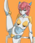  1girl afterimage animated blue_pupils bow_(bhp) breasts closed_mouth expressionless horns jitome joints looking_at_viewer medium_breasts orange_background orange_eyes original red_footwear redhead robot robot_joints simple_background solo split standing standing_on_one_leg standing_split 