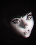  1girl bangs black_hair chromatic_aberration close-up dark_background face highres ilya_kuvshinov lips looking_at_viewer original short_hair solo 