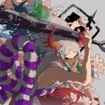  cherry_blossoms club_(weapon) earrings highres holding holding_weapon horns japanese_clothes jewelry kanabou long_hair multicolored_hair one_piece open_mouth petals solo weapon white_hair yamato_(one_piece) yuki_(illust2002) 