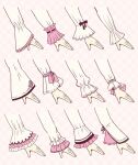 6+girls checkered checkered_background frilled_sleeves frills hands highres long_sleeves multiple_girls original pink_background puffy_long_sleeves puffy_sleeves ribbon-trimmed_sleeves ribbon_trim sakura_oriko sleeves_past_wrists white_sleeves wide_sleeves 