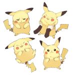  :3 black_eyes commentary_request facing_down gen_1_pokemon grey_background hands_up happy long_sleeves looking_at_viewer multiple_views newo_(shinra-p) open_mouth pikachu pokemon pokemon_(creature) sad simple_background smile solo_focus 