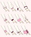  6+girls checkered checkered_background frilled_sleeves frills fur-trimmed_sleeves fur_trim hands highres long_sleeves multiple_girls original pink_background puffy_long_sleeves puffy_sleeves sakura_oriko sleeves_past_wrists white_sleeves 