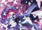  butterfly face from_above hat japanese_clothes kimono open_hand outstretched_arm pink_eyes pink_hair saigyouji_yuyuko short_hair skade touhou 