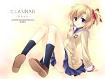  arms_behind blue_eyes blush clannad genderswap panties pantyshot sato-pon school_uniform short_hair side_ponytail sitting sunohara_youhei sunohara_youko underwear 