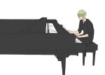  denji_(pokemon) denzi_(pokemon) grand_piano green_hair gym_leader instrument male piano piano_bench pokemon simple_background sitting solo white_background 