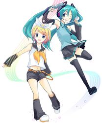  hatsune_miku kagamine_rin shima_tokio thighhighs twintails vocaloid 