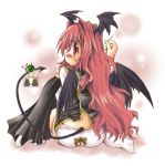  bear_panties bear_print blush demon_girl demon_tail from_behind head_wings headwings koakuma long_hair mumumu no_pants panties pincushion print_panties red_eyes red_hair redhead sewing sitting tail thimble touhou underwear wings 