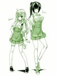  arms_behind arms_behind_back breasts green hand_on_hip large_breasts monochrome original shoes shu_(artist) sneakers socks tall thigh-highs thighhighs waitress zettai_ryouiki 