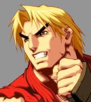  angry blonde_hair capcom clenched_hand clenched_teeth close-up eyebrows fist ken_masters male orange_eyes solo street_fighter streetfighter 