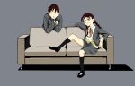  braid couch long_hair magomago school_uniform socks sofa twin_braids 