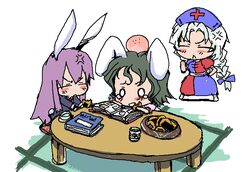  baku_taso bunny_ears chibi inaba_tewi itigekimaru rabbit_ears reisen_udongein_inaba touhou yagokoro_eirin 