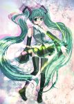  boots detached_sleeves for_all_z green_eyes green_hair hatsune_miku long_hair necktie skirt thigh-highs thigh_boots thighhighs twintails vocaloid zettai_ryouiki 