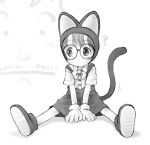  animal_ears barasui cat_ears dr._slump glasses monochrome norimaki_arale sitting skirt tail 