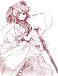  hair_bobbles hair_ornament himeno_suika hitodama monochrome onozuka_komachi red touhou twintails wink 