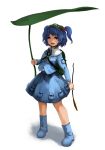  :d backpack bag blue_eyes blue_hair boots cattail hair_bobbles hair_ornament hat kawashiro_nitori key laboto leaf open_mouth plant pocket rubber_boots short_hair short_twintails skirt smile solo touhou twintails 