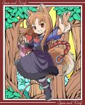  apple apples brown_hair food fruit holding holding_fruit holo kubocha long_hair red_eyes spice_and_wolf tail wolf_ears 