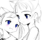  blue_eyes blush cat_ears loli monochrome pigtails sasahara_yuuki sketch spot_color twintails 