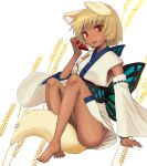  barefoot detached_sleeves dog_ears himeno_suika japanese_clothes tail tan 