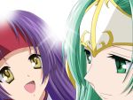  amber_eyes armor fire_emblem fire_emblem:_akatsuki_no_megami fire_emblem_path_of_radiance fire_emblem_radiant_dawn green_eyes green_hair multiple_girls purple_hair sanaki sanaki_(fire_emblem) sigrun sigrun_(fire_emblem) yellow_eyes 