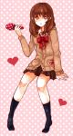  &lt;3 1girl brown_eyes brown_hair dada_(dolce) heart long_hair original school_uniform socks 