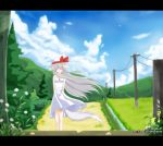  auer closed_eyes hat inubashiri_momiji legs long_hair ribbon ribbons sundress touhou white_hair wolf_ears 