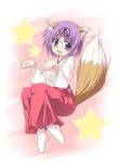  fox_ears hiiragi_tsukasa japanese_clothes lucky_star miko purple_hair six_alchemy tail tekehiro 