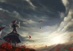  clouds flower higanbana kong_xian landscape mountain onozuka_komachi petals pickles_(artist) scenery scythe sky spider_lily touhou twintails 