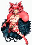  1girl :d abara_chiita animal_ears bell blue_eyes bracelet character_request copyright_request elbow_gloves full_body gloves jewelry jingle_bell looking_to_the_side messy_hair navel open_mouth panties pink_gloves pink_hair pink_panties shiny shiny_hair shirt short_hair simple_background sleeveless sleeveless_shirt smile solo striped striped_legwear tail thigh-highs underwear white_background white_shirt 