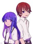  1boy 1girl blue_hair furude_rika higurashi_no_naku_koro_ni hiiragi_fuyuki long_hair maebara_keiichi smile violet_eyes white_background 