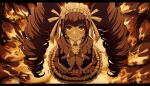  1girl bangs black_hair black_nails black_skirt blunt_bangs blush bonnet brown_hair brown_jacket brown_skirt celestia_ludenberck collared_shirt commentary criis-chan dangan_ronpa dangan_ronpa_1 drill_hair english_commentary eyebrows_visible_through_hair fire frilled_skirt frills from_above gothic_lolita hands_clasped jacket layered_skirt letterboxed lolita_fashion long_hair long_sleeves looking_at_viewer looking_up necktie own_hands_together red_eyes shirt skirt smile solo spoilers sweat twin_drills twintails twitter_username white_shirt 