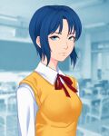  1girl blue_eyes blue_hair breasts ciel_(tsukihime) closed_mouth english_commentary highres looking_at_viewer miura-n315 school_uniform short_hair solo tsukihime 