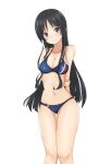  absurdres akiyama_mio arms_behind_back bangs black_hair blue_eyes blue_swimsuit blush breasts eyebrows_visible_through_hair highres k-on! long_hair navel smile swimsuit white_background yasuc 