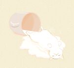  animal cat chai commentary_request cup highres liquid lying milk on_back original signature simple_background spill spilled_milk undersized_animal white_cat 