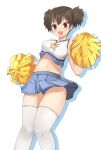  blue_panties blue_skirt blush brown_hair eyebrows_visible_through_hair highres k-on! midriff navel open_mouth panties pantyshot pom_poms skirt smile star_(symbol) suzuki_jun thigh-highs underwear violet_eyes white_legwear wind wind_lift yasuc yellow_pom_poms 