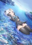  :3 animal_ears bare_shoulders black_gloves black_legwear black_swimsuit blue_eyes blue_neckwear bow bowtie californian_sea_otter_(kemono_friends) commentary_request ctake02 elbow_gloves eyebrows_visible_through_hair floating frilled_swimsuit frills fur_collar gloves highres kemono_friends kemono_friends_3 lucky_beast_(kemono_friends) ocean official_art one-piece_swimsuit otter_ears otter_girl otter_tail shell shell_hair_ornament short_hair sleeveless smiley_face swimsuit tail thigh-highs water white_fur white_hair zettai_ryouiki 