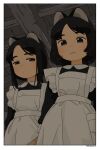  2girls akai_sashimi animal_ears apron black_hair highres maid maid_apron multiple_girls original short_hair upper_body 