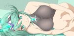  1girl breasts green_eyes green_hair highres horns large_breasts long_hair mitsugu pneuma_(xenoblade) single_horn solo swimsuit xenoblade_chronicles_(series) xenoblade_chronicles_2 