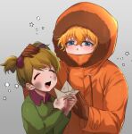  1boy 1girl blonde_hair blue_eyes blush brother_and_sister brown_hair closed_eyes gloves hood hood_up karen_mccormick kayo_(skc08049) kenny_mccormick paper_boat parka short_hair short_twintails siblings south_park twintails 