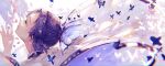  black_hair bug butterfly closed_eyes closed_mouth flower haori highres insect japanese_clothes kimetsu_no_yaiba kochou_shinobu lipstick makeup petals solo tears uniform user_gwhd8447 