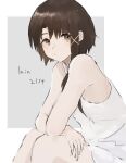  1girl absurdres asymmetrical_hair brown_eyes brown_hair closed_mouth dress hair_ornament hairclip highres iwakura_lain pikuso_n serial_experiments_lain short_hair sleeveless solo white_dress x_hair_ornament 