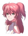  1girl bangs cowlick cropped_torso earrings eyebrows_visible_through_hair fune_(fune93ojj) gundam gundam_00 hair_behind_ear hair_between_eyes jewelry looking_at_viewer nena_trinity redhead smile solo twintails two_side_up upper_body white_background yellow_eyes 