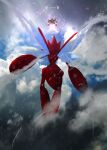  alakazam claws clouds commentary_request copyright_name day energy gen_1_pokemon gen_2_pokemon otsumami_(bu-bu-heaven) poke_ball_symbol pokemon pokemon_(creature) scizor sky 