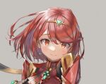  1girl breasts close-up fingerless_gloves gloves highres ioriwu8 jewelry large_breasts pyra_(xenoblade) red_eyes redhead simple_background xenoblade_chronicles_(series) xenoblade_chronicles_2 