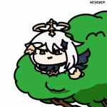 1girl animated_gif genshin_impact paimon_(genshin_impact) searching seseren tree