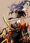  absurdres arthropod_girl blue_eyes breasts bug butt_crack centipede grey_hair highres himemushi_momoyo large_breasts monster_girl pickaxe raptor7 ribbon shovel touhou 