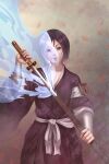  1girl bankai black_hair bleach blue_eyes highres holding holding_weapon kuchiki_rukia pale_skin short_hair sword tekino weapon 